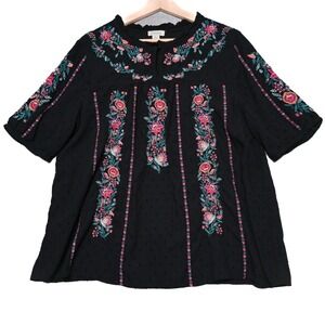 Sundance Floral Embroidered Eyelet Blouse Top Womens XL Boho 100% Viscose Floral